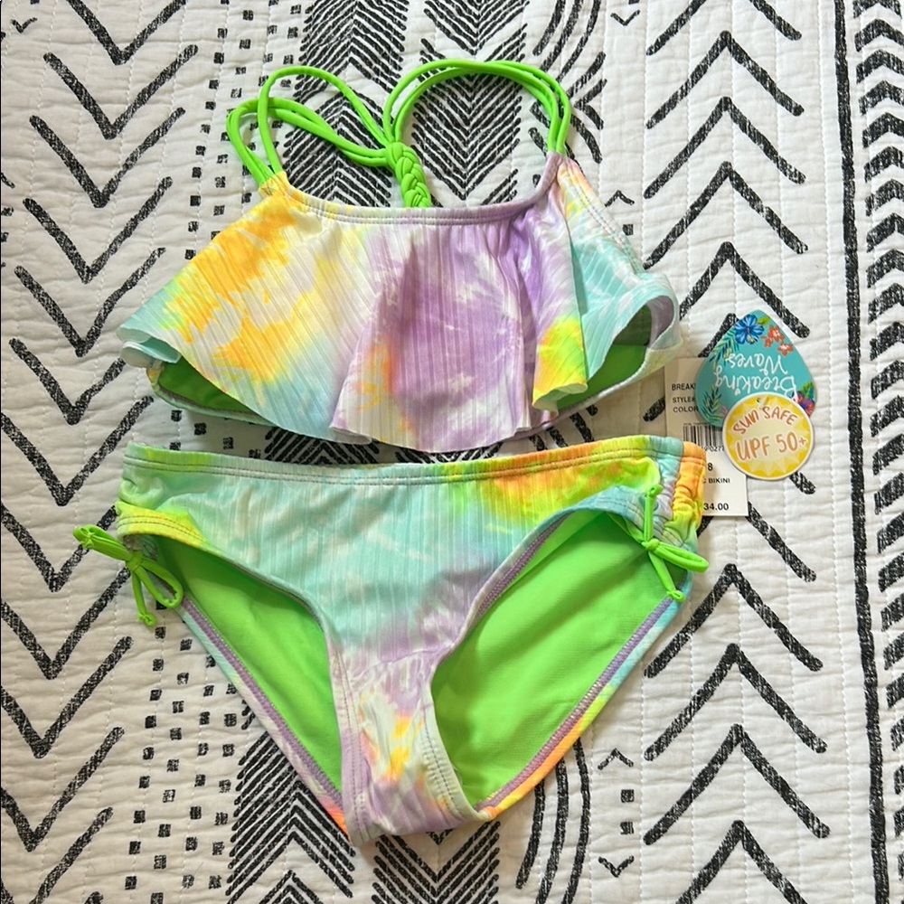Vibrant Green and Purple Tie-Dye Bikini